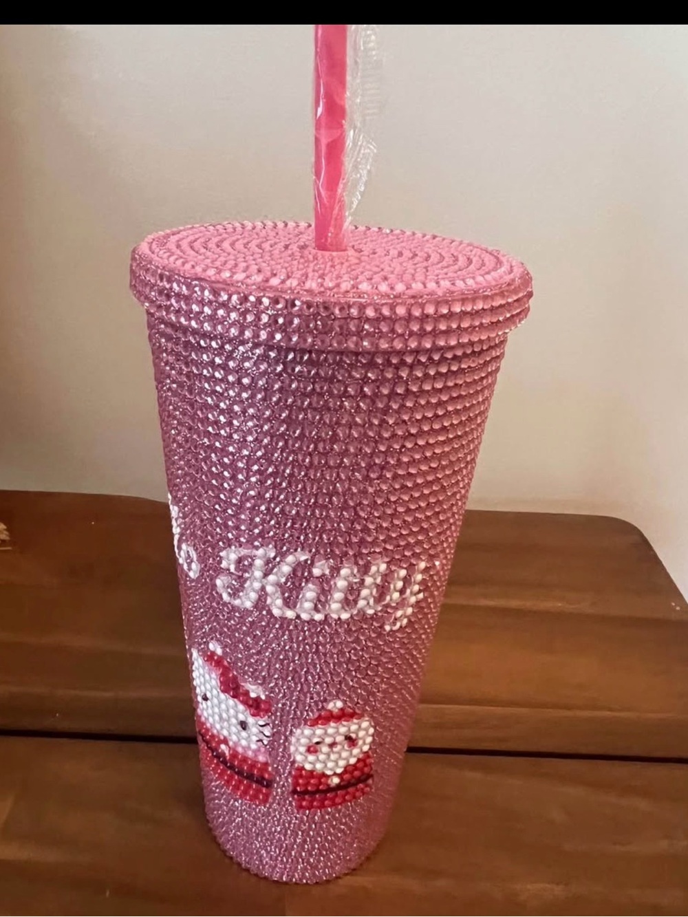 Pink Rhinestone Hello Kitty Tumbler Cup with Straw